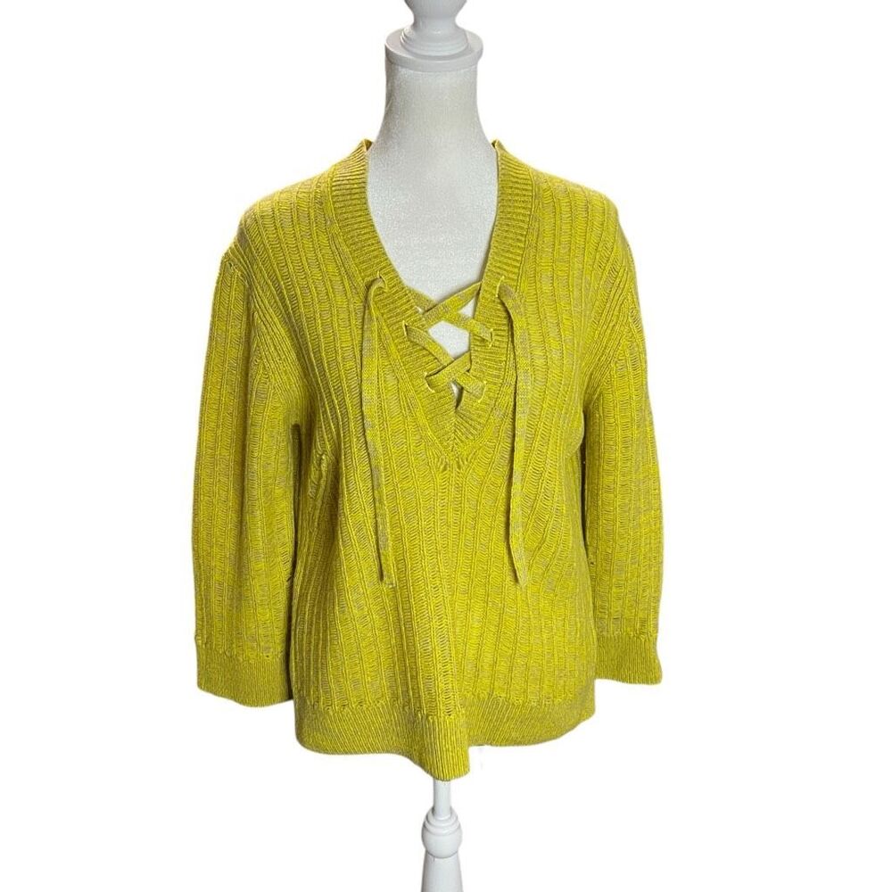 Zadig & Voltaire Fanny Lace-Up Cable Knit Sweater Size S Lime Green Yellow - Picture 7 of 12